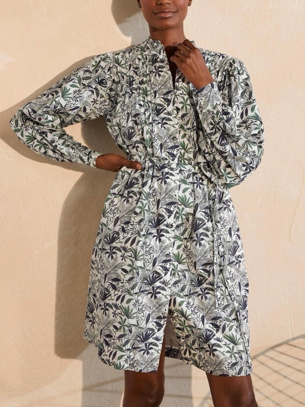NWT Boden Antonia Ivory Tropical Palm Cotton Shirt Dress Size 10 No Belt